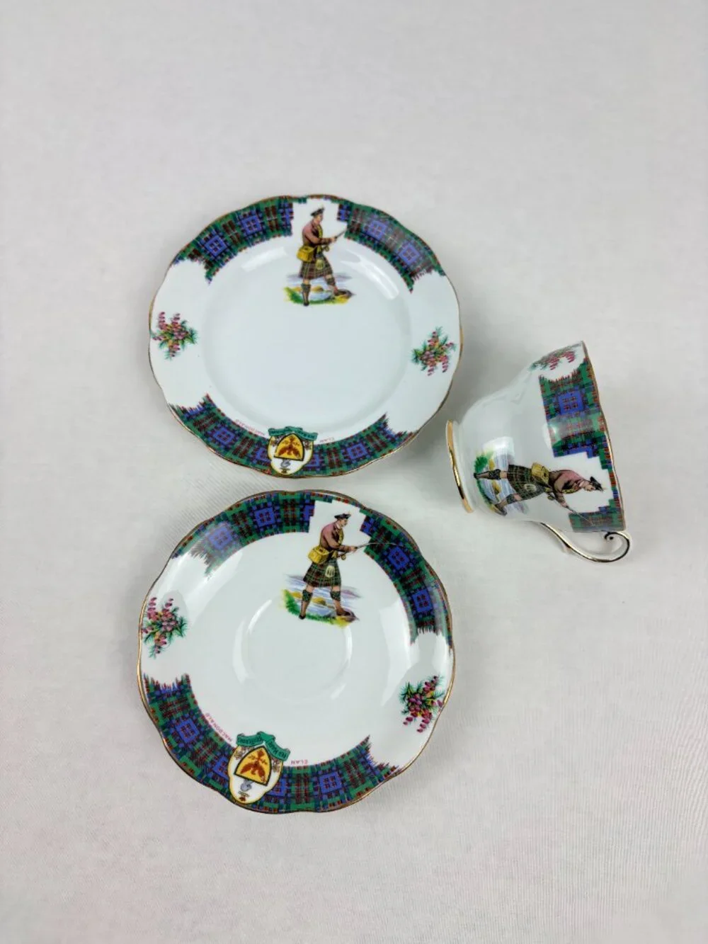 VTG Royal Standard Bonnie Scotland Clan MacDonald Teacup Saucer Plate Trio Set